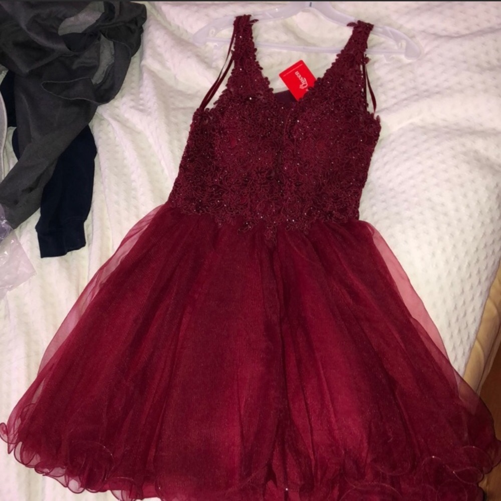 A cute burgundy formal dress